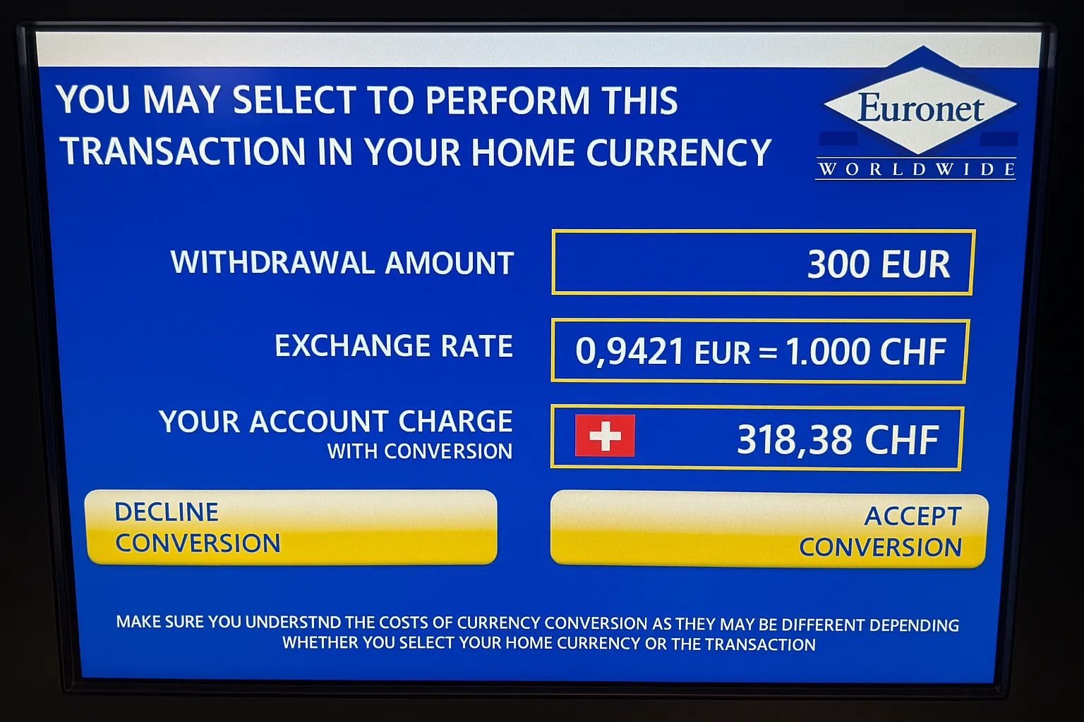 Decline currency conversion